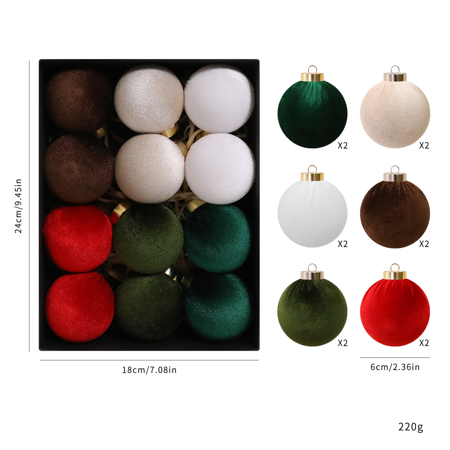 Amazon estilo caliente 6cm/12PCS bola de tela decoración de bolas de Navidad decoración decoración de Navidad spot al por mayor