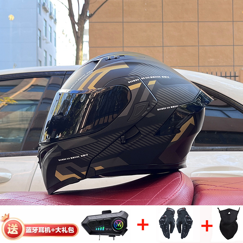 Casco de exposición Orz para hombres y mujeres invierno Doble espejo coche eléctrico semi-Casco completo cola de color coche deportivo ranura Bluetooth cuatro estaciones casco
