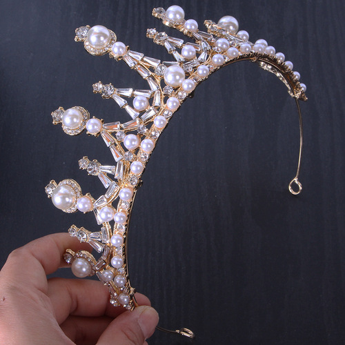 Cross-border best-selling bride elegant pearl crown headpiece Wedding evening gown Baroque crown pearl headpiece
