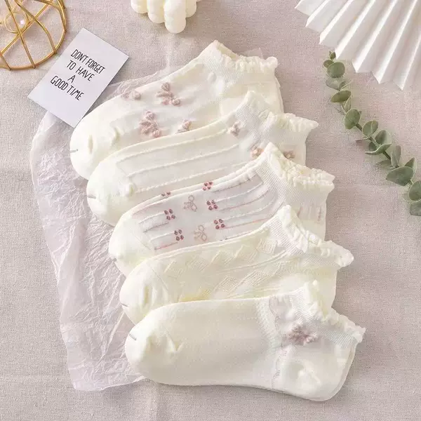 White Lace Socks Women's Short Socks Summer All-match Girl Boat Socks Bowknot Short Socks Lolita Bubble Mouth All-match