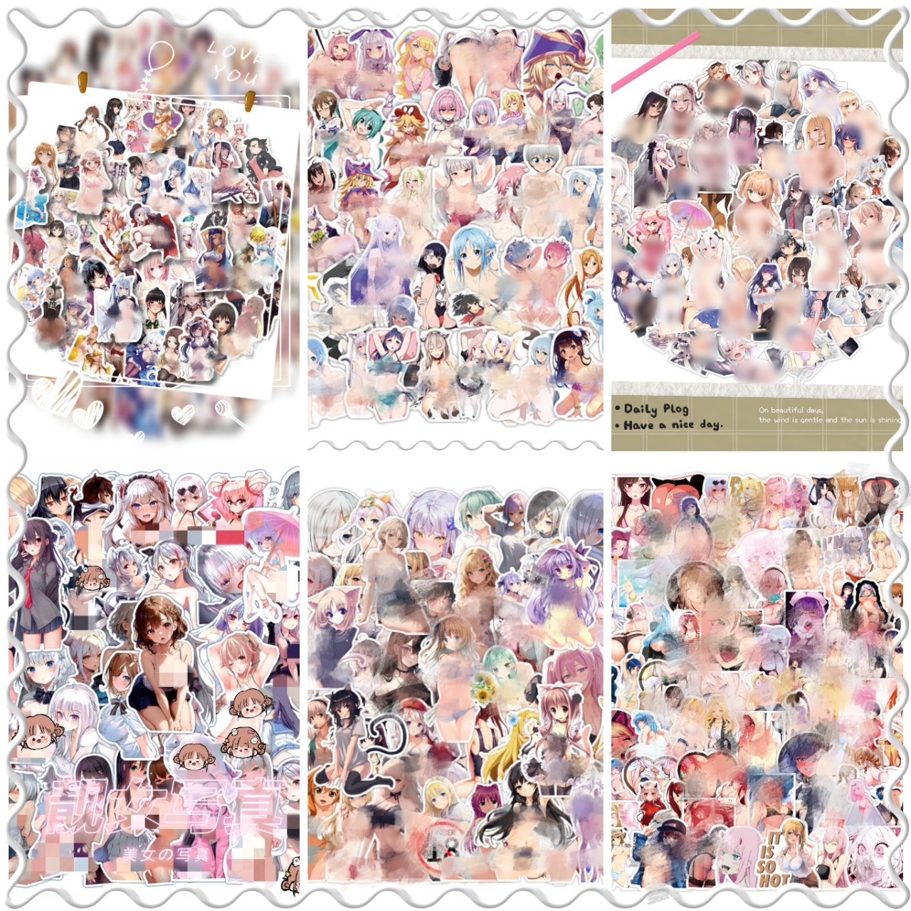 300款张性赶二次元美女动漫贴纸文具滑板水杯手机贴画sticker批发