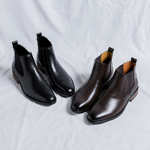 Black British Chelsea men's high-top simple high-end casual business formal pointed leather boots 8100-R