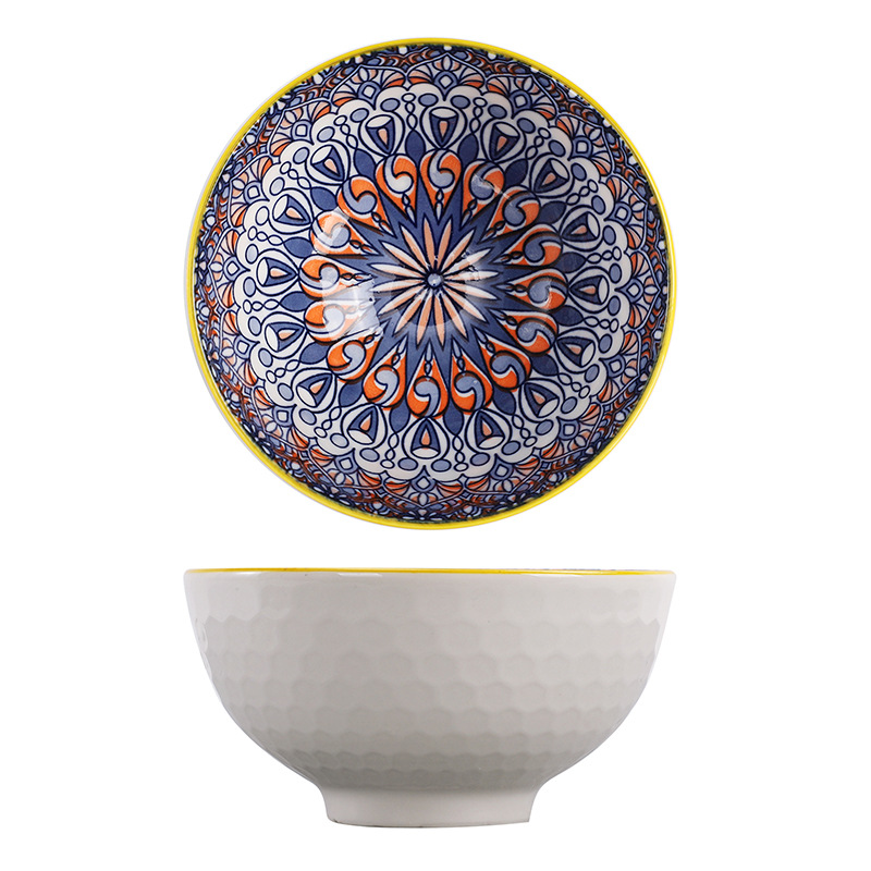 Regalo bohemio tazón de cerámica y palillos traje al por mayor tazón y plato traje hogar tazón de arroz vajilla conjunto tazón caja de regalo traje