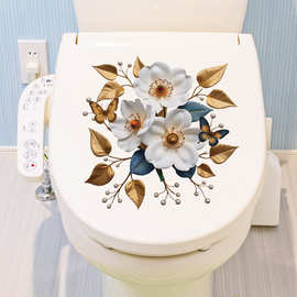 写实花朵浴室马桶盖墙贴画植物茶花墙面花朵贴纸跨境代发墙贴画