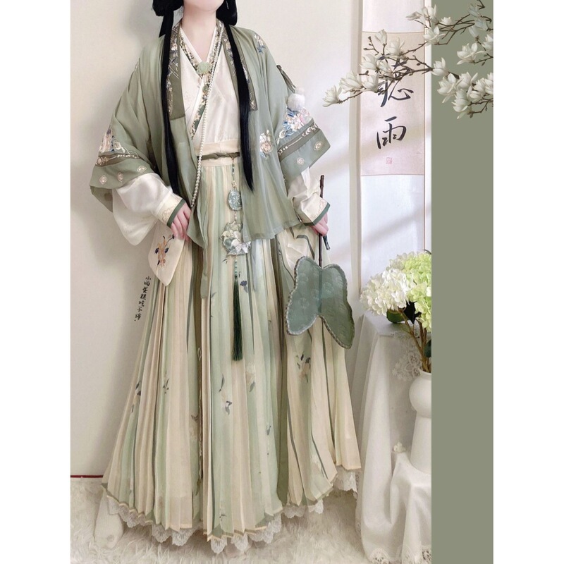Huicui Building [Rabbit, May You Be Happy] Ming-Style Hanfu Women's Double-Collar Shirt Set, Waist-Length, Spring and Summer, Other