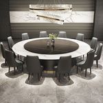 酒店电动餐桌岩板圆桌饭店餐厅圆形轻奢电磁炉桌可旋转火锅转盘