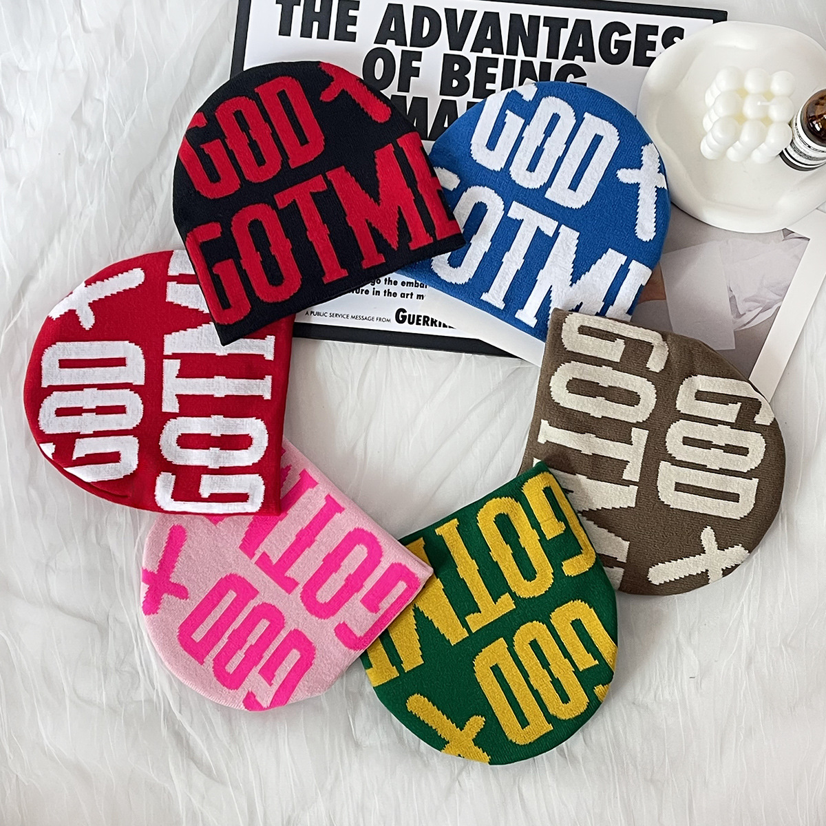 Alphabet knitted hat Street personality retro comfort warm ear protection cold hat tide_voghion.com