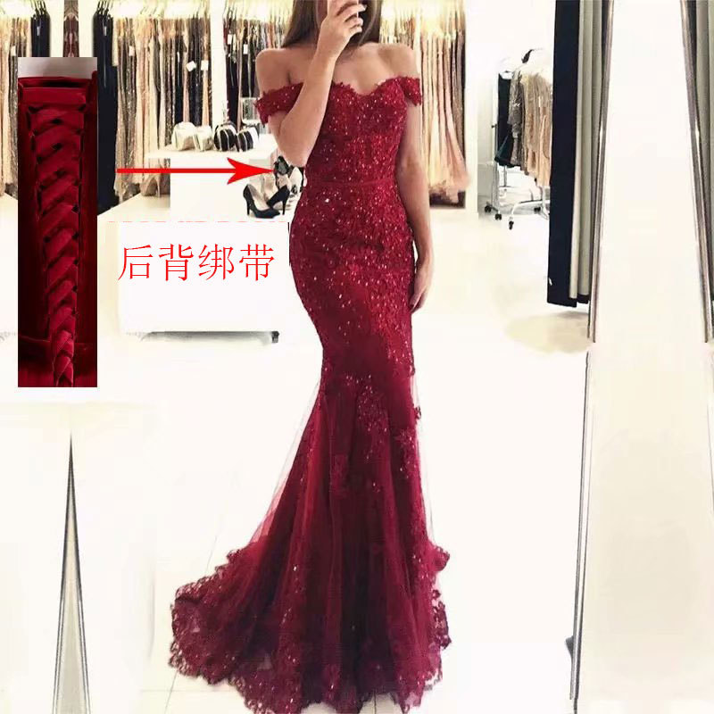 El Comercio exterior europeo y americano Amazon AliExpress desea nuevo fuera del hombro con cuentas sexy vestido de cola de pescado vestido de noche adelgazante