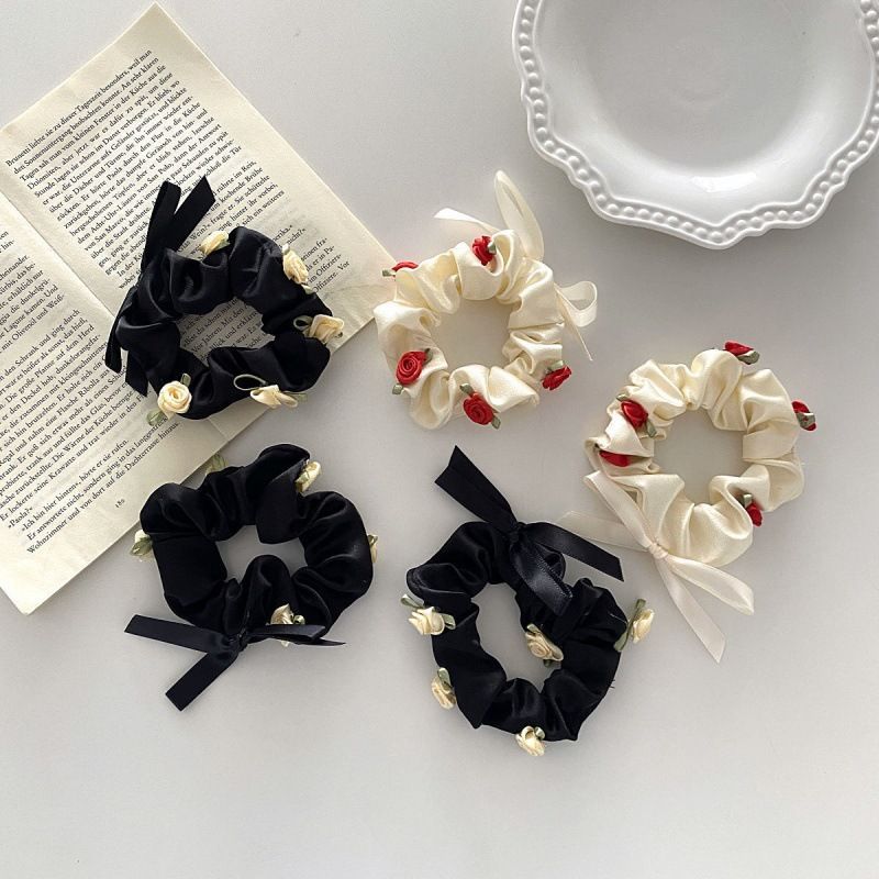 Ins estilo coreano rosa tridimensional romántica intestino grueso francés retro pequeña niña fresca flor anillo para el cabello súper hada accesorios para el cabello