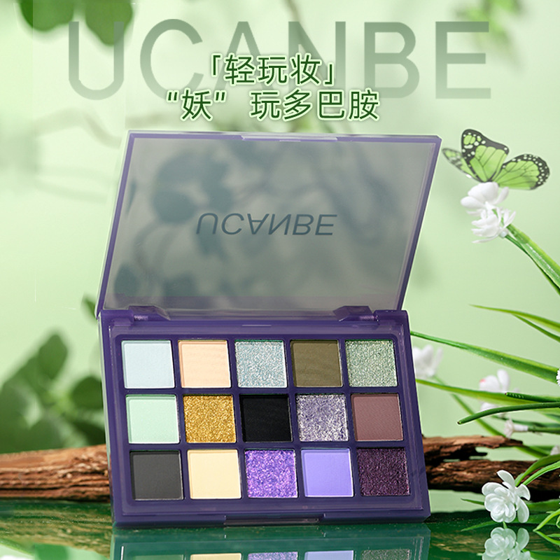 Ucanbe Tree Demon 15-Color Green Eyeshadow Palette for Playful Makeup, Vibrant Color Makeup, Five-Color Recommendation for Summer Beauty, Smoky Makeup