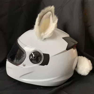 Motosiklet dəbilqələri – Helmet Removable - a-pair-of-white-gray-pointed-cat-ears-tail