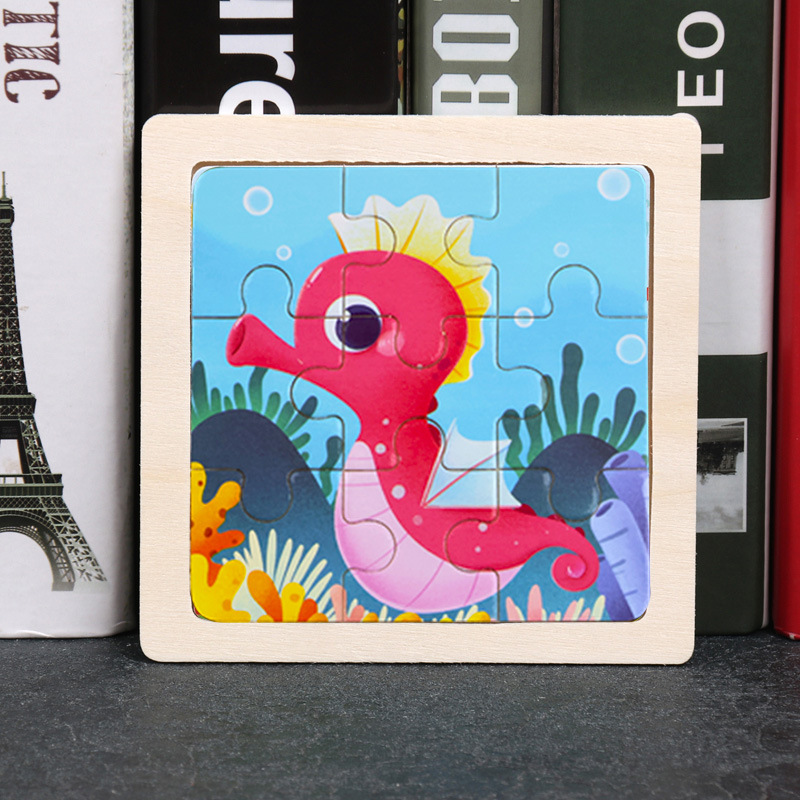 Puzzle pequeño plano de madera de 9 piezas Animal Ocean Traffic Kindergarten Educación temprana Juguetes educativos Puzzle simple de entrada