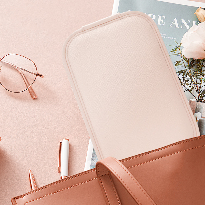 Bolsa de almacenamiento de cosméticos de espejo de una cara LED de alta calidad caja de almacenamiento a prueba de polvo de espejo de maquillaje portátil con luz