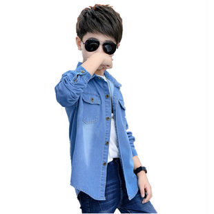 Children's Denim Shirt Spring & Fall 2025 Korean Style Bottoming Shirt Medium and Large Kidsren's Pure Cotton Pure Color Casual Boy's Jacket