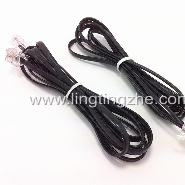 二芯1.5米电话直线黑白色双头电话线2米两芯单头双头电话跳线