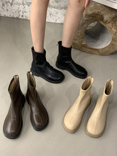 法式小踝靴2022年春秋單靴子女韓版復古仙女風短靴平底軟皮瘦瘦靴