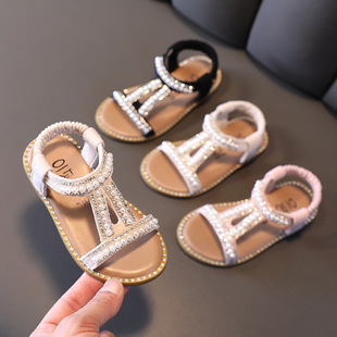 A generation of girls sandals Roman shoes summer New Pearl flash Diamond Princess shoes Korean girls open toe sandals