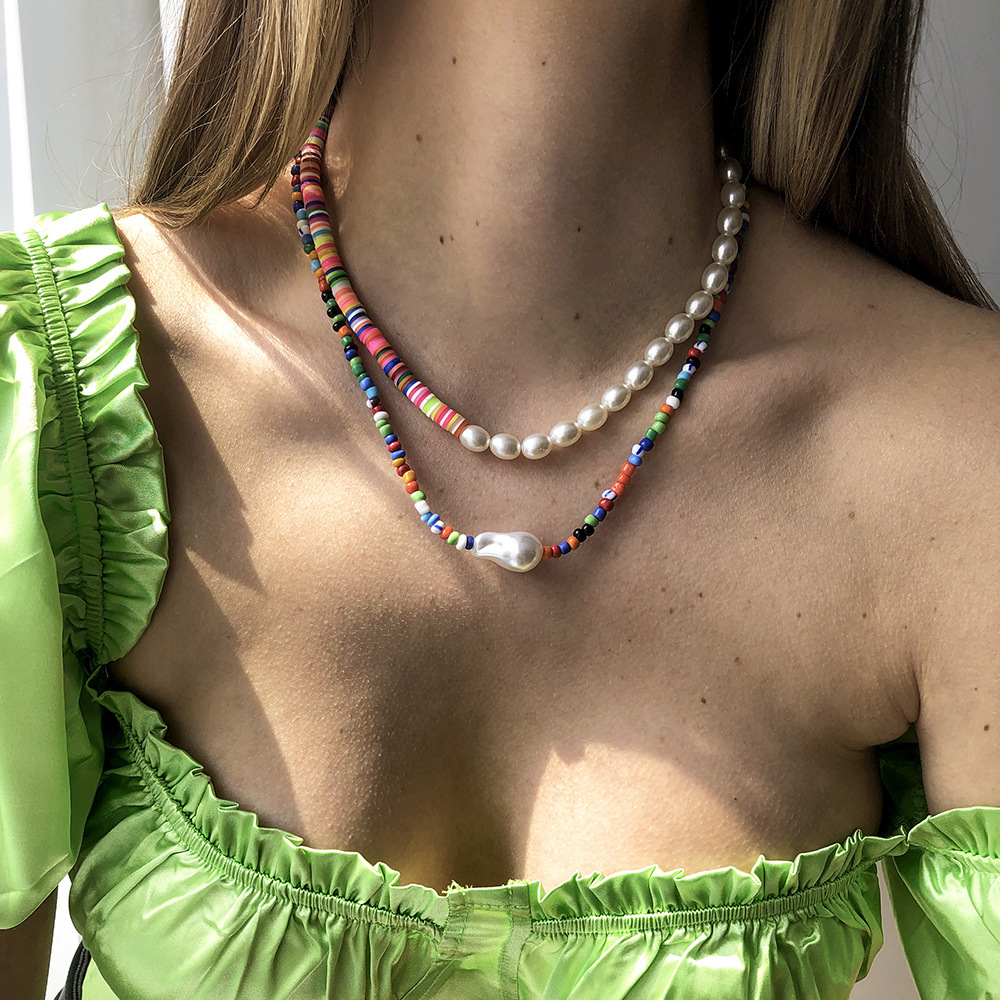 Collier Double Couche De Couleur De Perles De Riz En Imitation De Style Bohème display picture 1