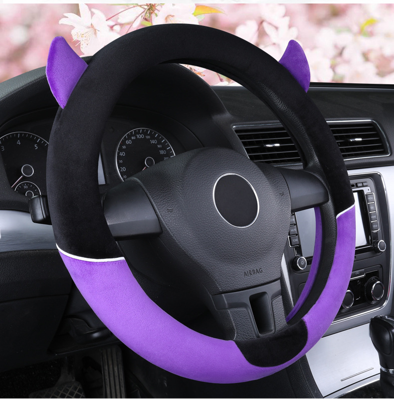 New Cartoon Little Devil Car Steering Wheel Cover Men's and Women's Cute Short Plush Fashion Car Handicap Cover Autumn and Winter