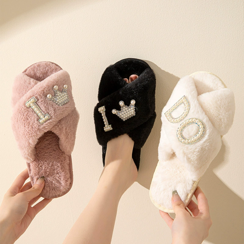 Новые плюшевые тапочки IDO, женские домашние повседневные пушистые тапочки в европейском и американском трансграничном стиле Шанель, подходящие ко всему в наличии, хлопковые тапочки