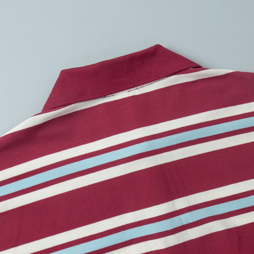 Áo thun nữ sọc dài tay cổ polo dáng rộng phong cách retro — hồng, màu nâu, nâu sẫm, quần kaki chi tiết 16