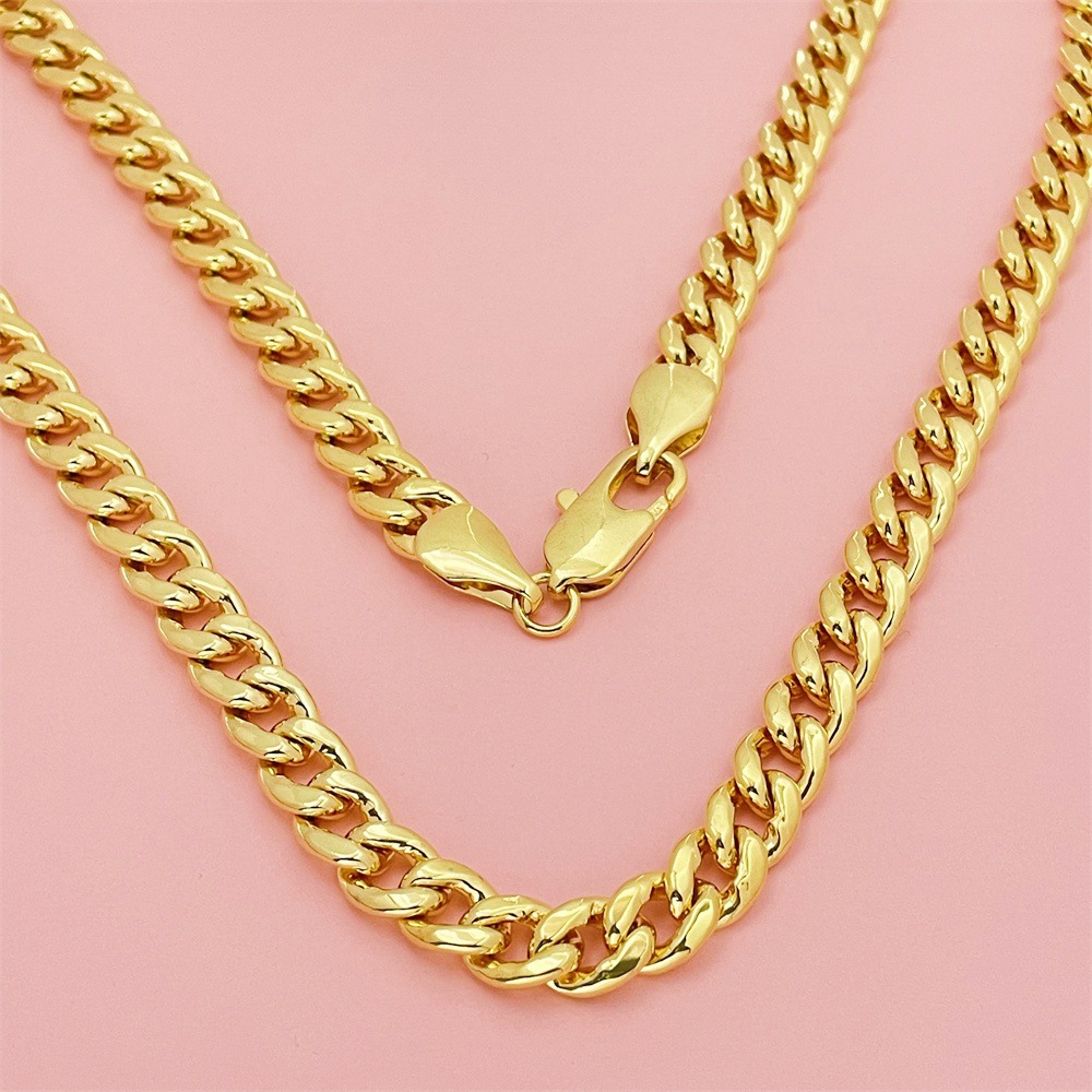 Collier cubain en cuivre plaqué or 10 mm 75 cm, plaqué sous vide, en vente transfrontalière._voghion.com
