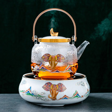 围炉煮茶器煮白茶专用国潮风高档电陶炉玻璃提梁壶自动蒸茶壶套装