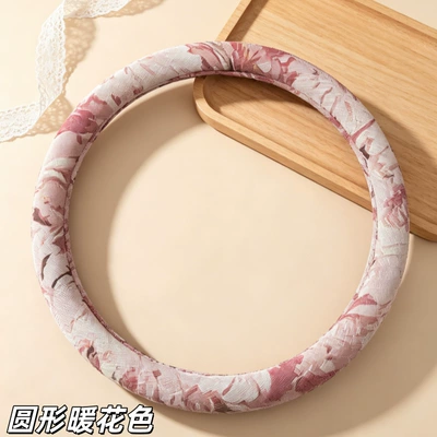 Summer Steering Wheel Cover, Breathable Cotton and Linen, Retro Oil Painting, National Trend, Men's and Women's Style, Universal for All Seasons, Car Handlebar Cover, Protective Cover (Steering wheel cover) - warm-flower-color-round-type-38cm