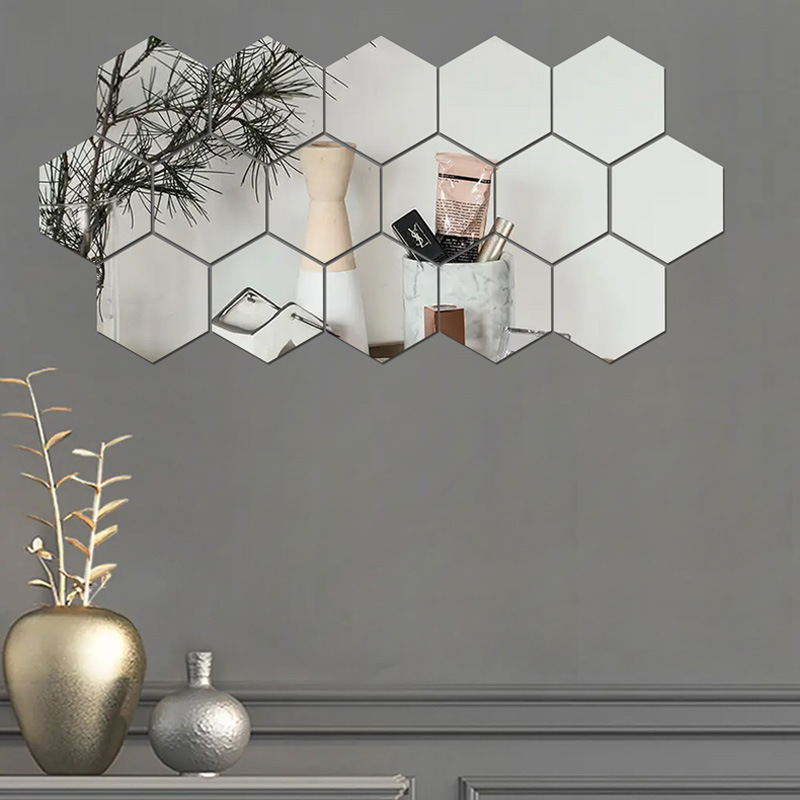 Foreign Trade Explosions Hexagon Mirror Wall Self-adhesive Stickers Mirror Wall Stickers Decoration Home Stitching Full Body Mirror Soft