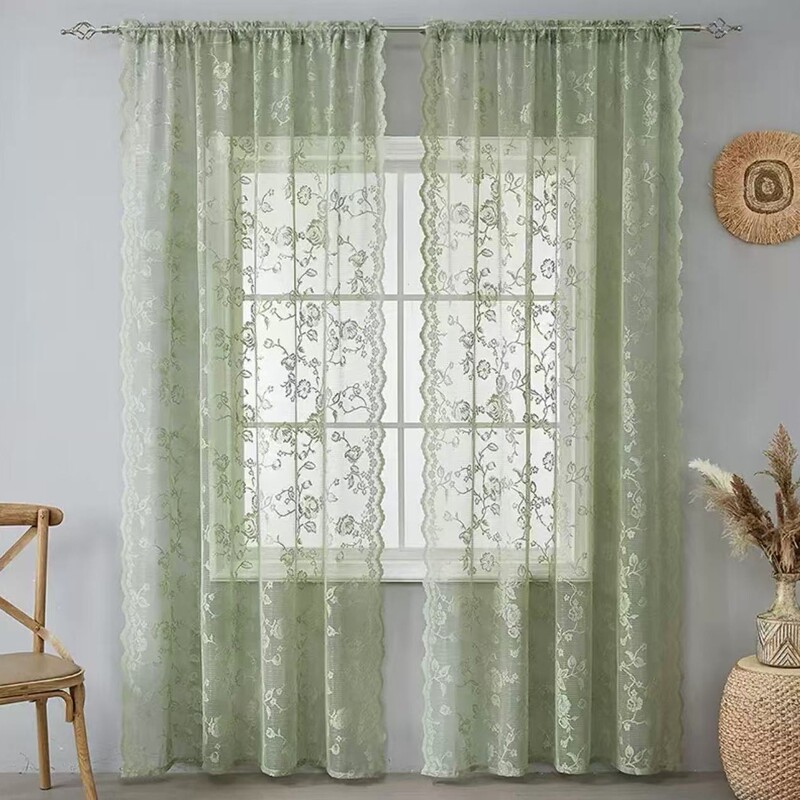 2026 New Style Rose Lace Wave Lace Perforated Rod-Piercing Sheer Curtain for Living Room, Balcony, Bedroom, Blackout Window Curtain Finished Product 2026 New Style Rose Lace Wave Lace Perforated Rod-Piercing Sheer Curtain for Living Room, Balcony, Bedroom, Blackout Window Curtain Finished Product