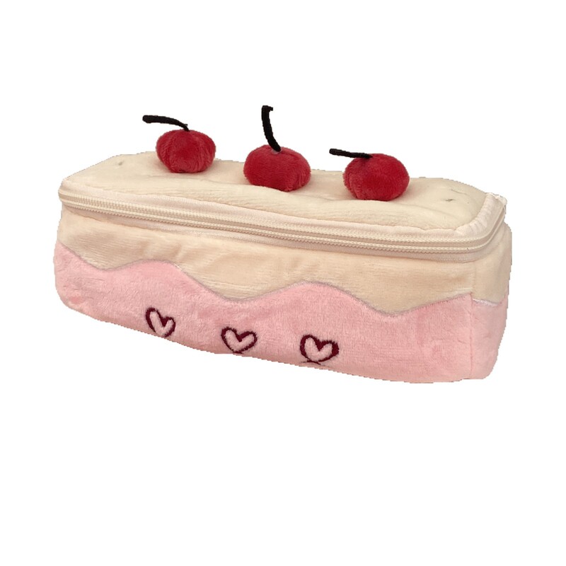かわいいチェリーケーキぬいぐるみ鉛筆バッグインガールハート大容量化粧品バッグ学生文具鉛筆収納袋|undefined