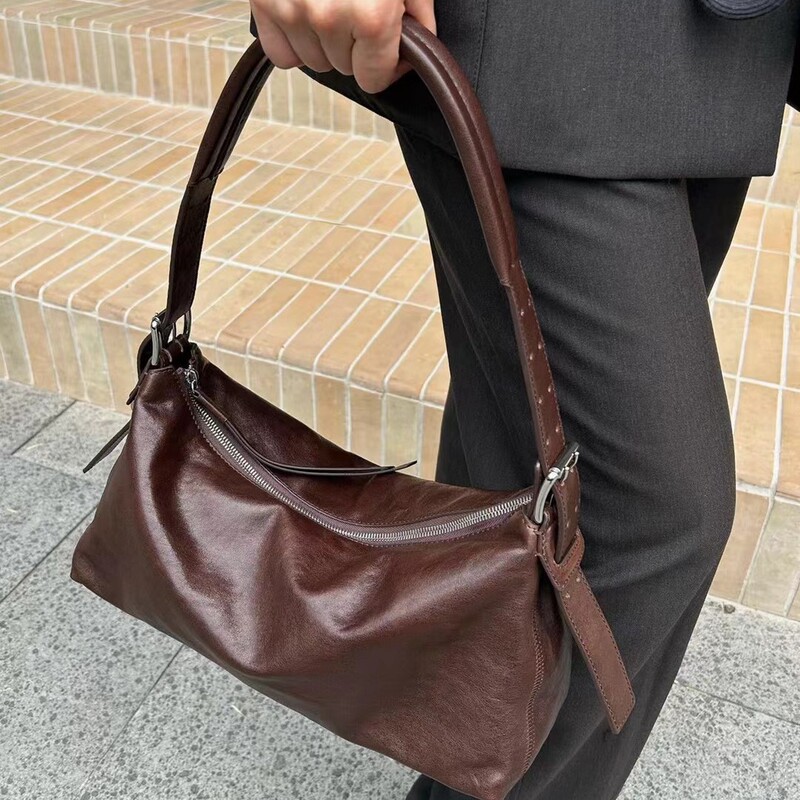 Lemair*e 新しい第一層牛革ホーボー脇の下バッグニッチバゲットバゲットショルダーバッグハンドヘルドレディースバッグ|undefined