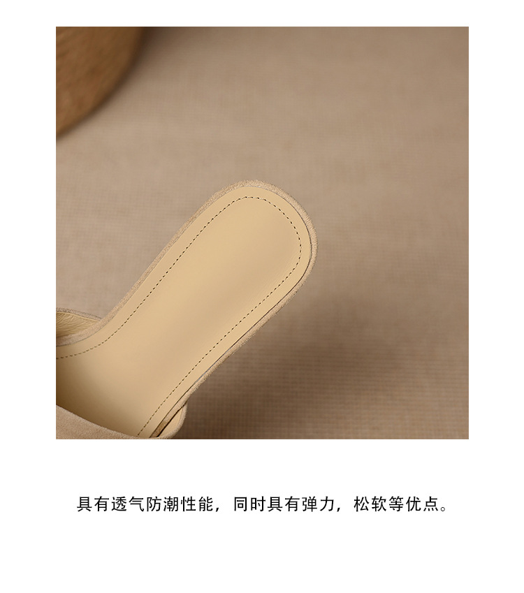 Dép sandal nữ quai ngang gót xuồng cao 9 cm, mũi hở, chất liệu da lộn giả cừu — Hồng, Màu hạnh- chi tiết 16