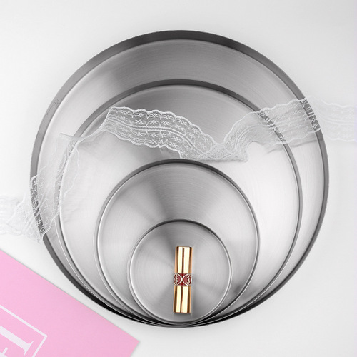 Nordic ins style light luxury storage disc silver brushed stainless steel round tray cosmetics jewelry tea tray
