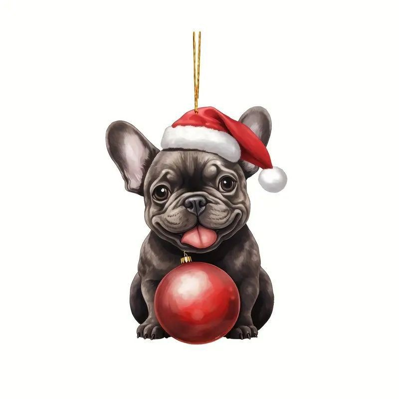 Navidad nuevo adorable cachorro navideño colgante acrílico plano transfronterizo colgante de automóvil llavero colgante