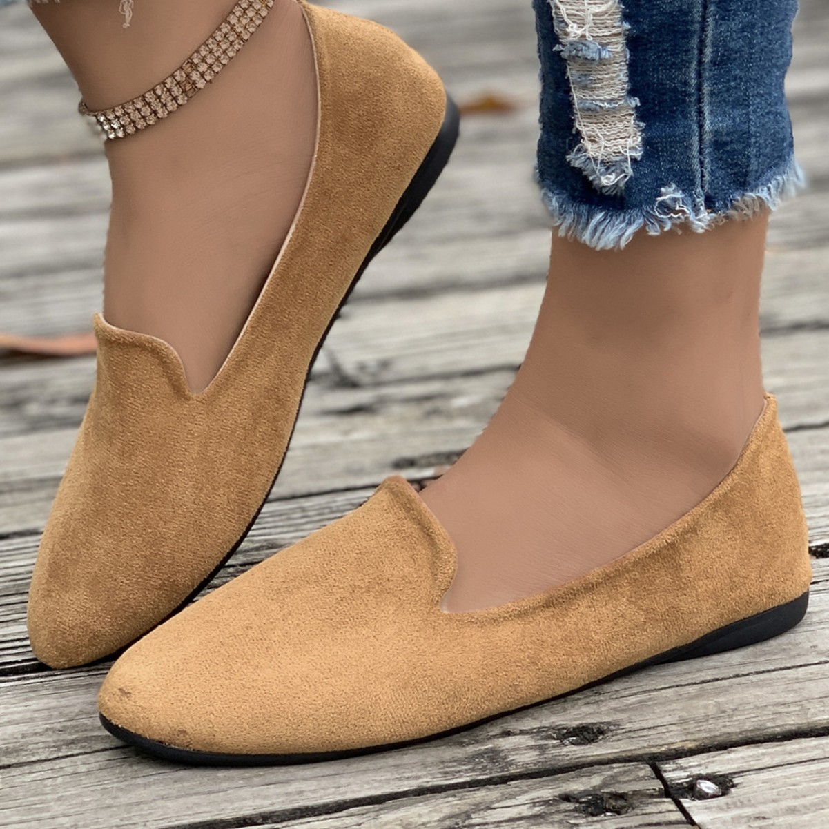 Cross-border Plus-size Women's Shallow Slip-on Shoes, 2024 Summer New European And American Style Flat Loafers, Size 43,_vogvips.com