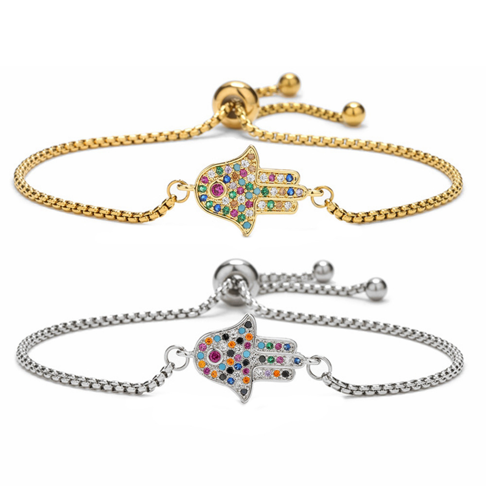 copper adjustable bracelet with zircon natural stone stainless steel