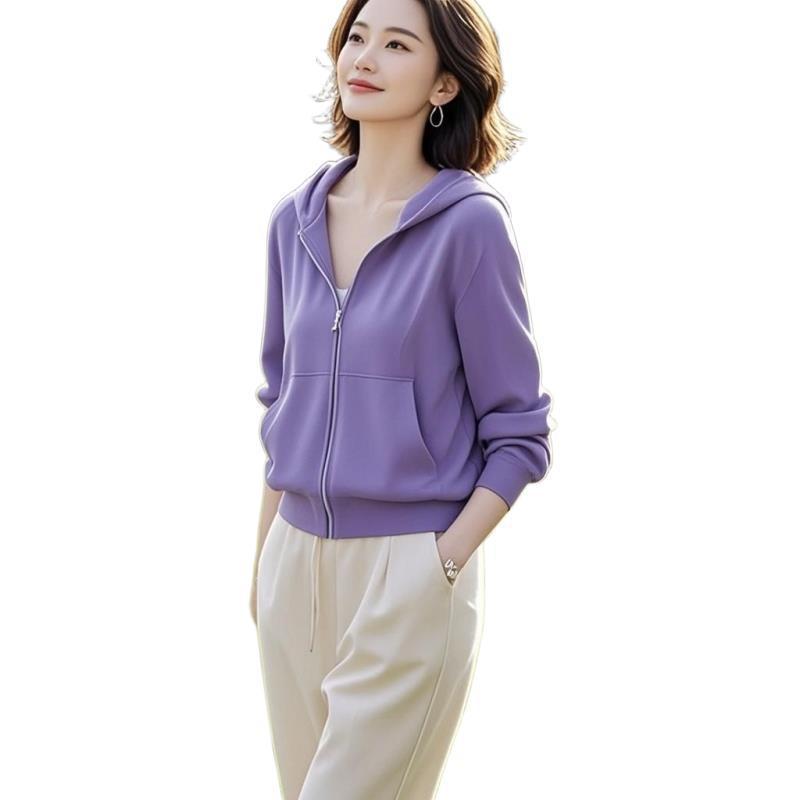 棉美式复古拉链开衫卫衣女短款2025新款夏季季薄款连帽小外套|undefined