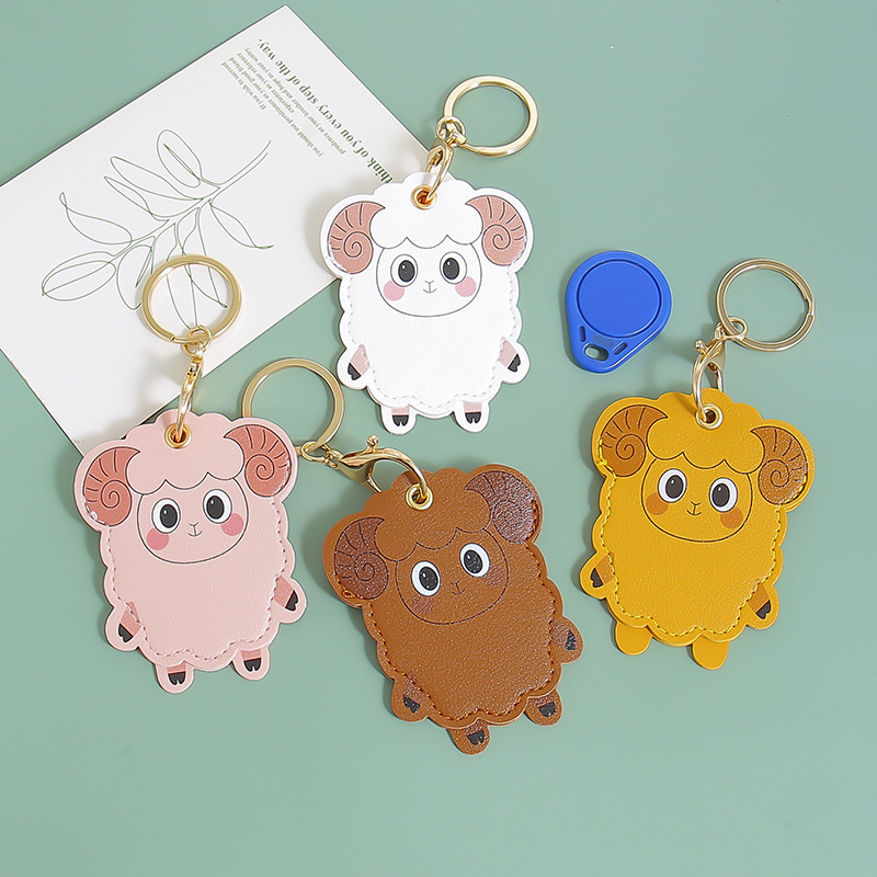 Cute Cartoon Xiyangyang Leather Sheep Access Card Holder Water Drop Electric Vehicle Nfc Card Protective Cover Keychain