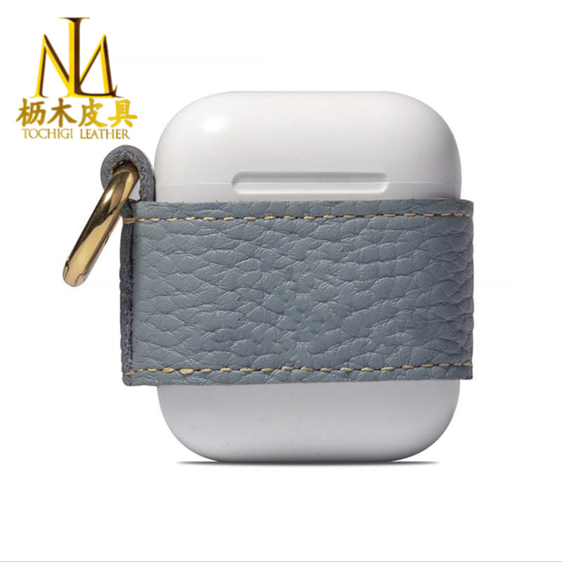 Japanese and Korean lychee pattern cowhide Apple Bluetooth earphone case belt suitable for AirPods Generation 2/3 generation leather case