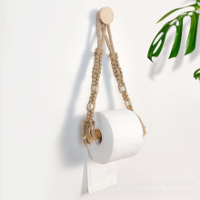 日式编织卷纸架手工编复古麻绳纸巾架卫生间免打孔粘胶粘钩厕纸架