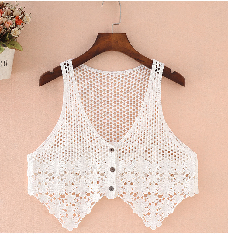 Knitted vest hollow vest women's spring and summer short vest vest sleeveless coat women's Korean-style outer crocheted cardigan