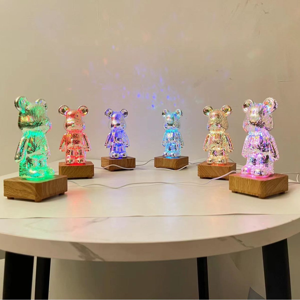 3D vidrio fuegos artificiales oso diy colorido luminoso atmósfera dormitorio luz de la noche internet celebridad luz de la noche tiktok mismo regalo