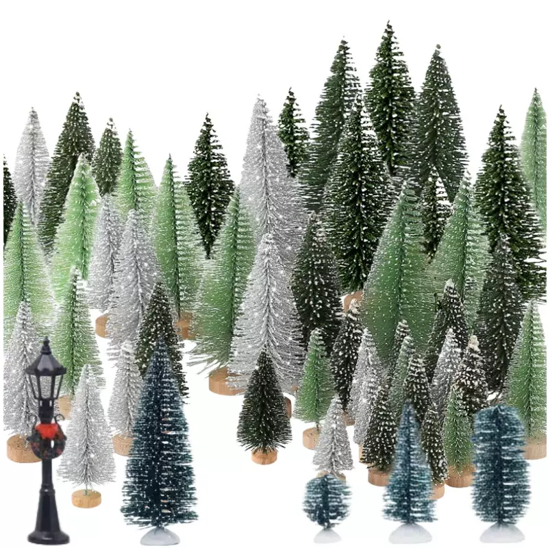 跨境迷你圣诞树加密剑麻胶丝沾白雪桌面小圣诞树装饰摆件源头厂家