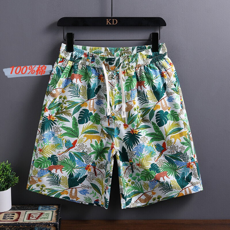 Summer Sanya Vacation Beach Pants Men's Surf Pants Fitness Competition Pants Floral Shorts Loose Pure Cotton Five-Point Large Pants