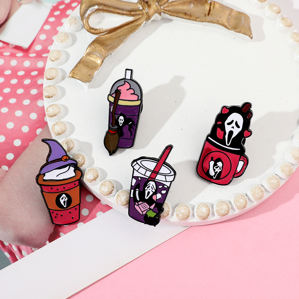 Enamel Design Funny Style Funny Pin Cartoon Cup Skull Alloy Enamel Unisex Brooches