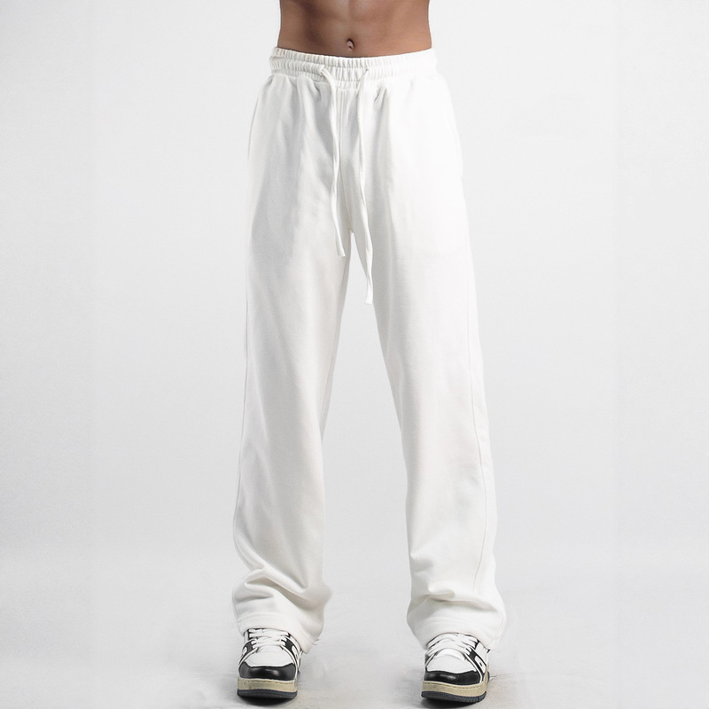 Summer White Sweatpants for Men, Loose Straight-Leg Sports Pants, Drapey Pants, Trendy Brand, Versatile Casual Trendy Solid Color Long Pants