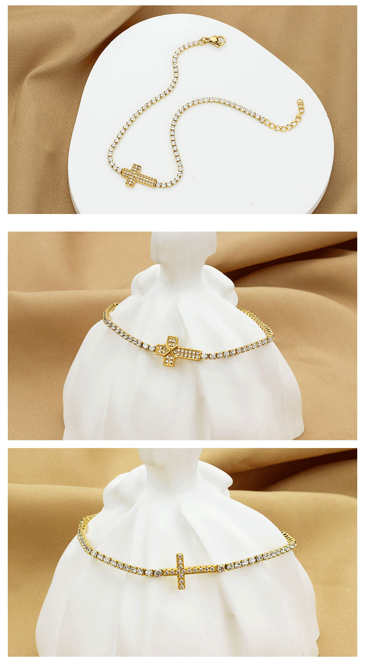 Titanium Steel Chain Material Titanium Steel Gold Plated Elegant Simple Style Plating Cross Artificial Diamond Bracelets
