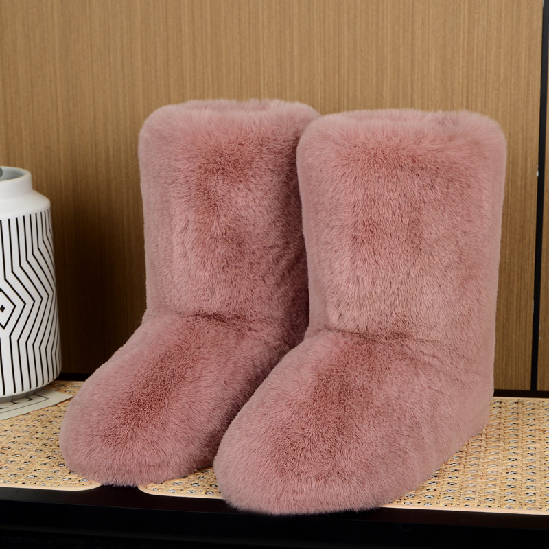 Europa y América nuevas botas de piel de invierno de alta superior casual botas de nieve de piel de conejo de imitación integrado botas de piel caliente