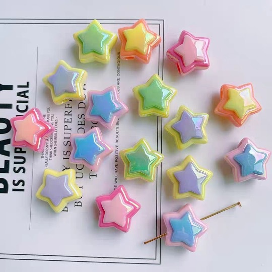 Cuentas sueltas de estrellas de cinco puntas plateadas con doble capa UV, material acrílico para DIY, accesorios para joyería, anillos para el cabello y cadenas para teléfono móvil. image 4